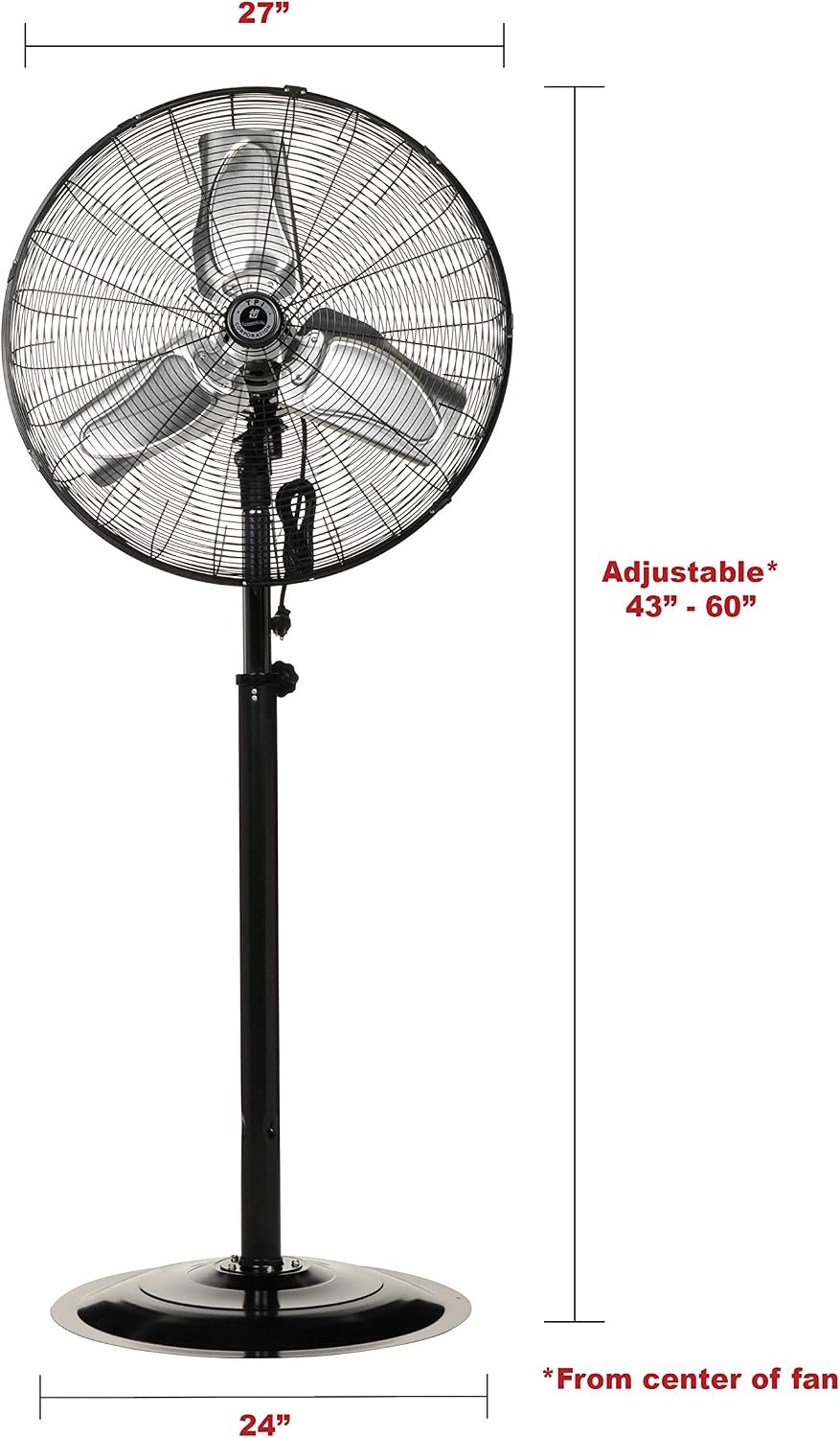 TPI Corporation CACU-24-P, 24-Inch High-Velocity Non-Oscillating Pedestal Mount Fan for Commercial & Industrial, Garage, Gym, Outdoor, Patio, 120 Volt