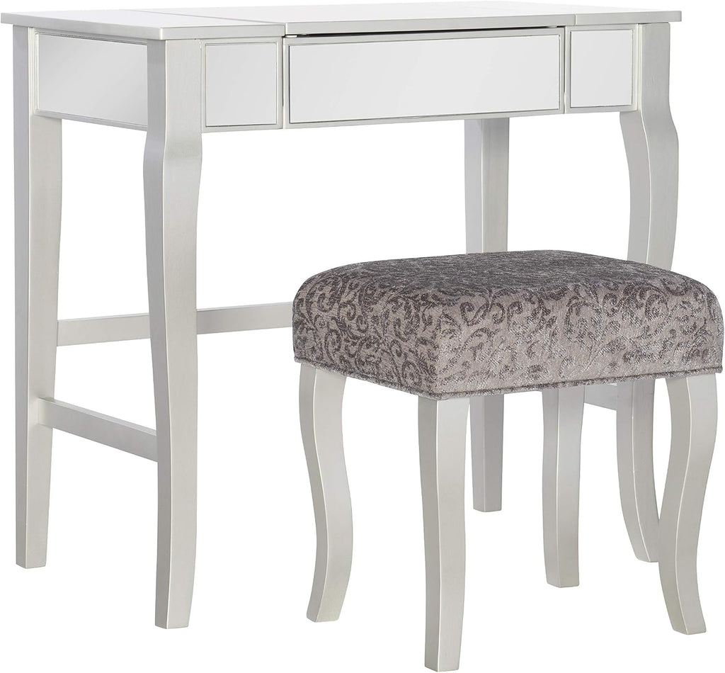 Linon Silver Harper Vanity Set, 32' W x 18' D x 46.75' H