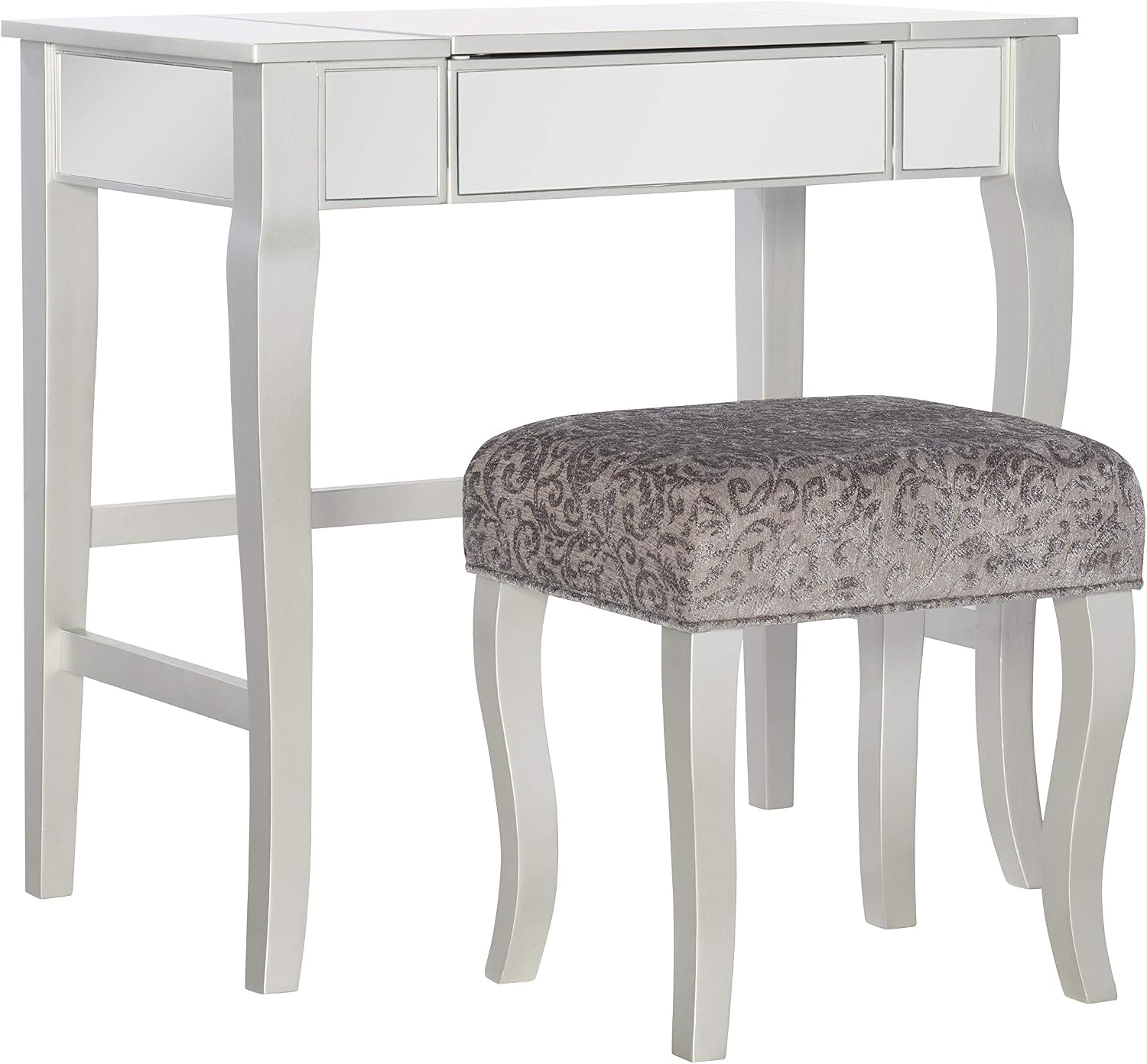 Linon Silver Harper Vanity Set, 32' W x 18' D x 46.75' H
