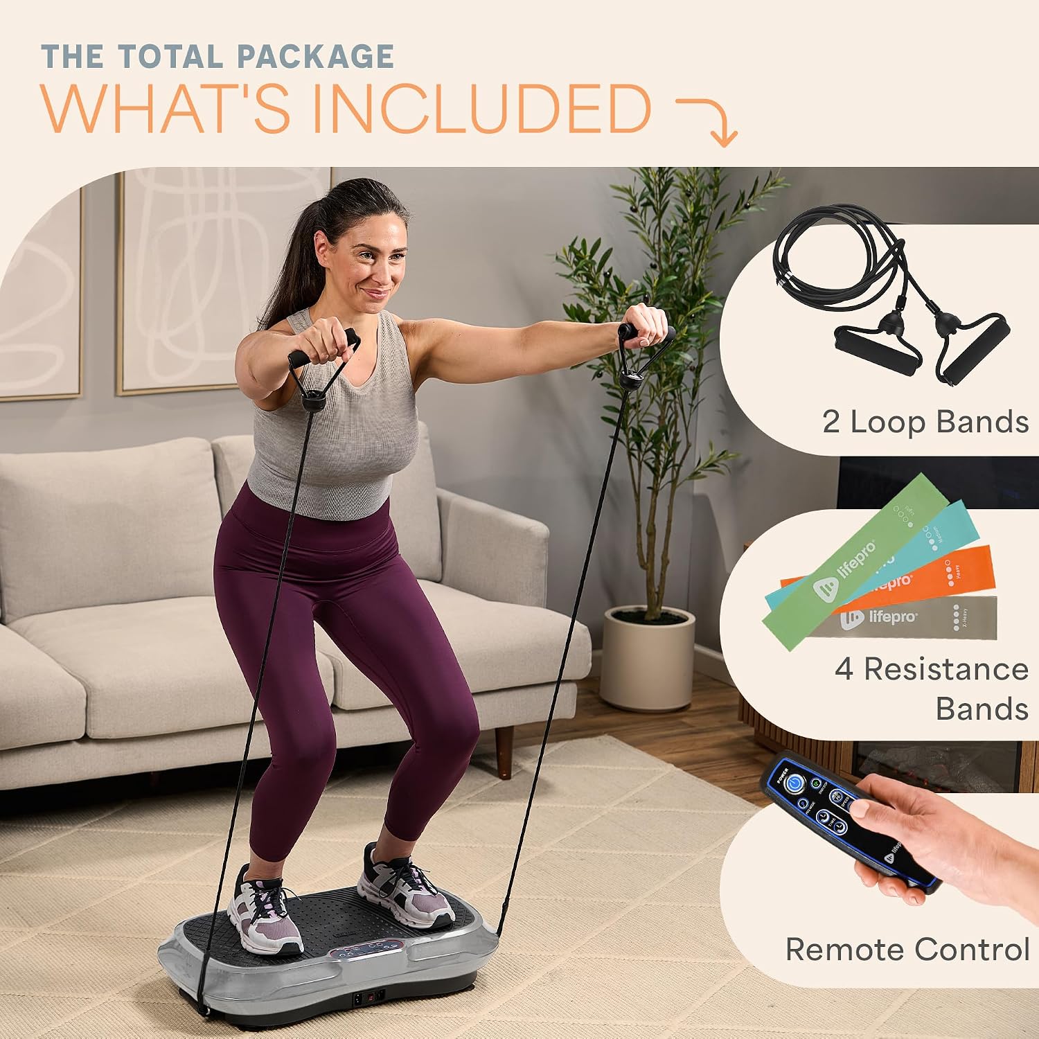 Lifepro Waver Vibration Plate Exercise Machine – High-Intensity Vibration Plate for Lymphatic Drainage – Full-Body Workout Vibrating Platform with Loop Bands – Fitness Equipment for Strength & Toning
