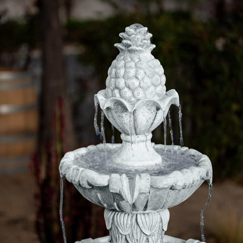 XBrand 58.3' 3-Tier Outdoor Freestanding Water Fountain - Classic Leaf Design, White Resin, Large Bird Bath with Pump - Ideal for Yard, Lawn and Garden, Porch Décor