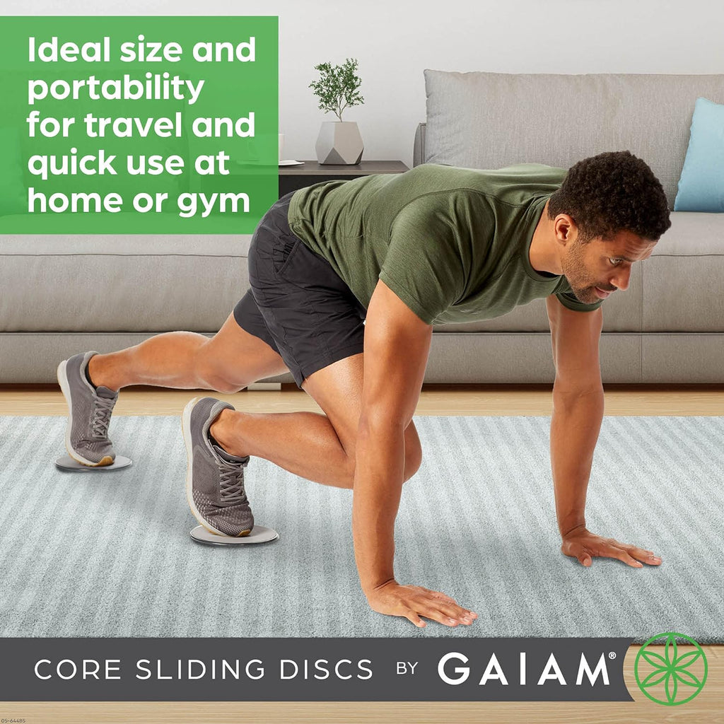 Gaiam Core Sliding Discs - Dual Sided Workout Sliders for Carpet & Hardwood Floor - Home Ab Pads Exercise Equipment Fitness Sliders for Women and Men