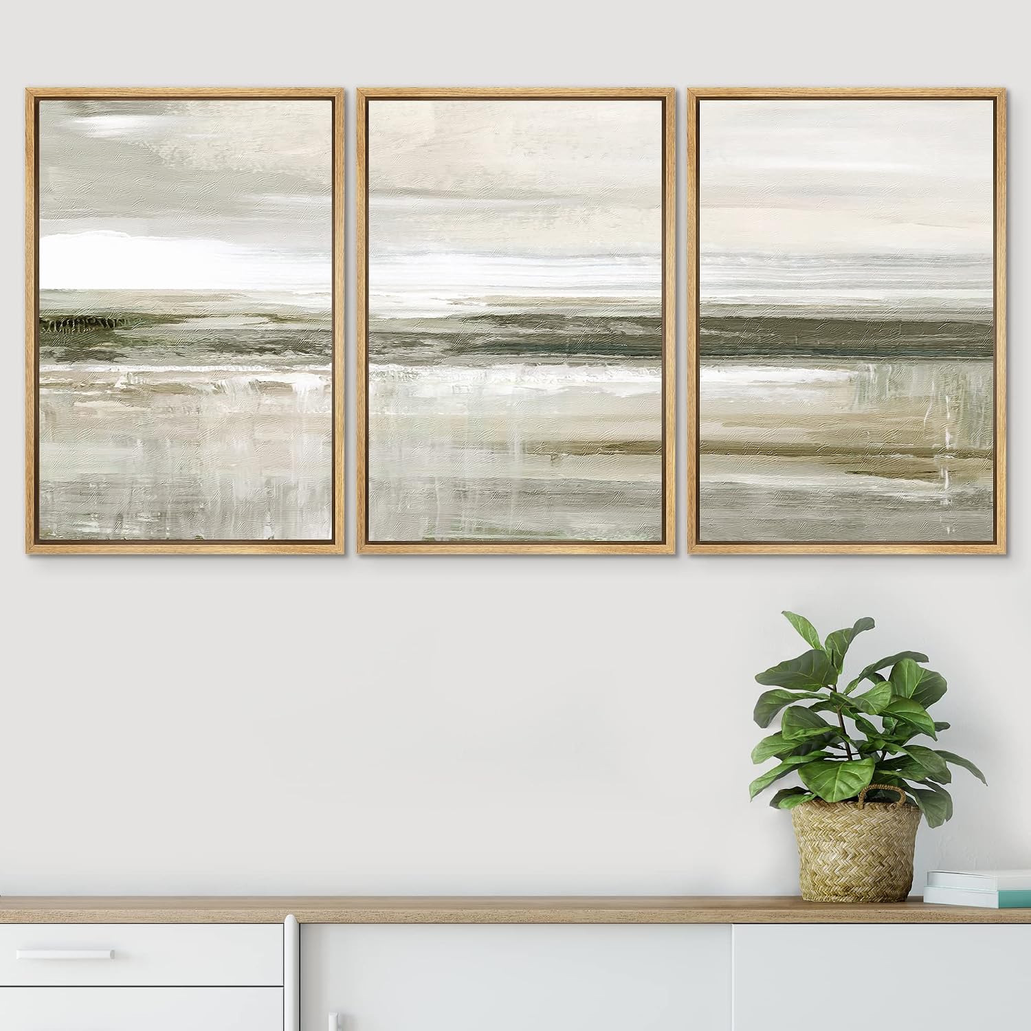 SIGNWIN Framed Canvas Print Wall Art Set Pastel Brown Country Field Landscape Nature Wilderness Illustrations Modern Art Decorative Scenic Rustic for Living Room, Bedroom, Office - 16'x24'x3 Natural