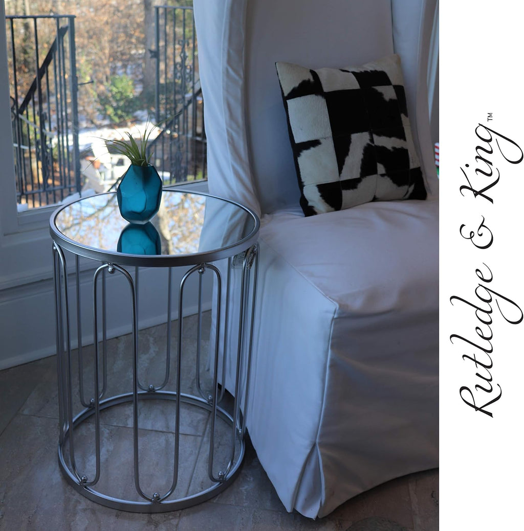 Rutledge & King Round End Table Set - Silver End Tables with Mirrored Tops - Nesting Round Accent Tables - Silver and Mirrored Metal Side Tables Braswell End Table Set