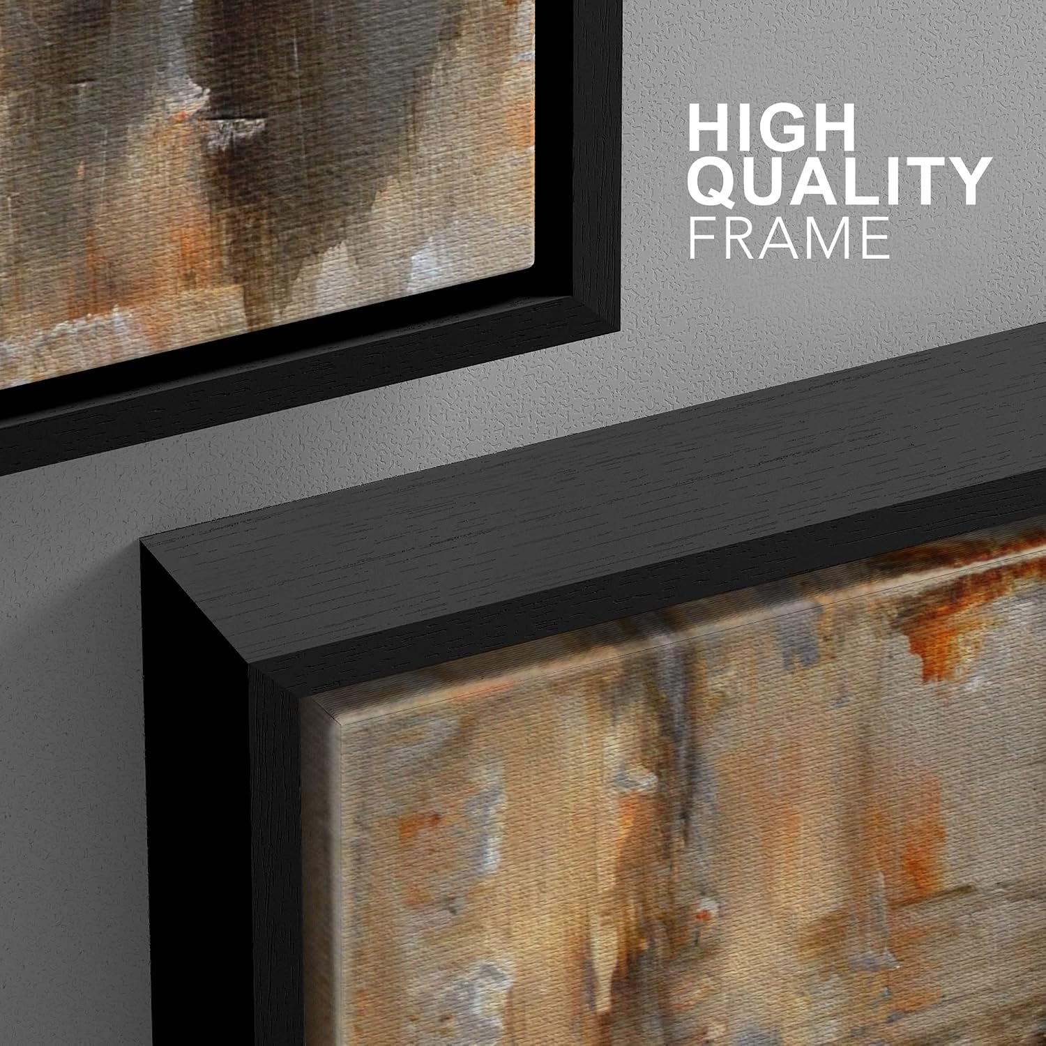 wall26 Framed Canvas Print Wall Art Set Black, White & Orange Brushstrokes Abstract Shapes Illustrations Modern Art Chic Colorful Multicolor Ultra for Living Room, Bedroom, Office - 16'x24'x3 Black