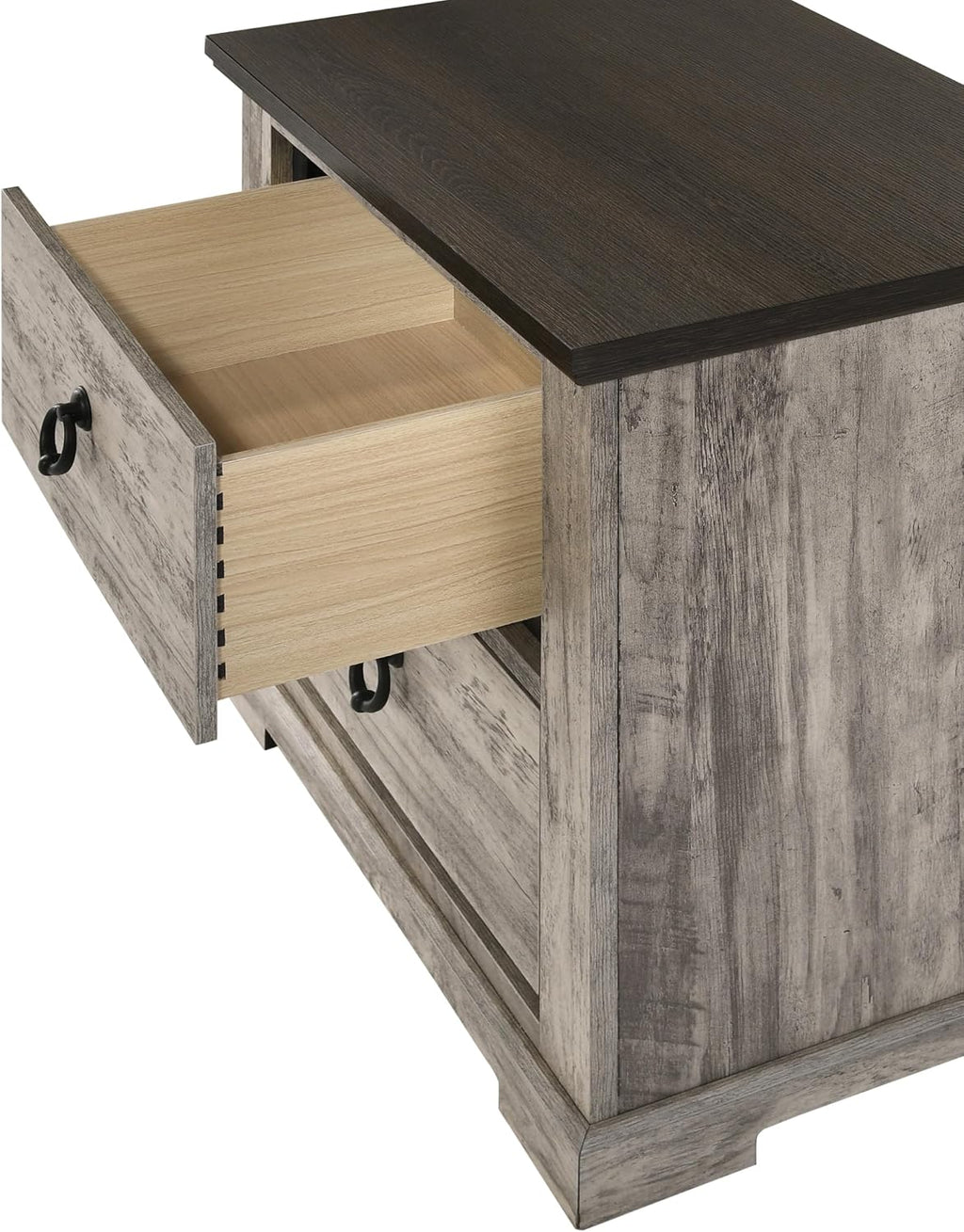 Generic Rustic Gray Poster King Size 3pc Panel Bed Set Storage Wooden Master Bedroom Furniture, Grey
