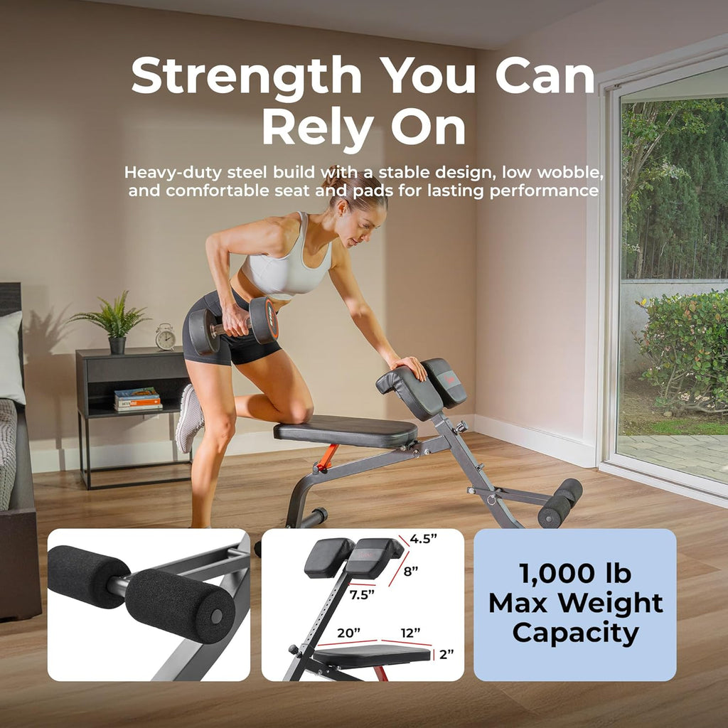 Sunny Health & Fitness Multi-Function Roman Chair with Dip Station & Sit-Up Bench, Adjustable Heavy-Duty Strength Training Equipment for Glutes, Core & Lower Body Workouts, Hyperextension Machine for Home Gym