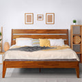 Acacia Emera Bed Frame with Headboard Solid Wood Platform Bed, Scandinavian Signature Wood Bed Compatible with All Mattress Types, Wood Slats Support, Queen Bed Frames, Caramel