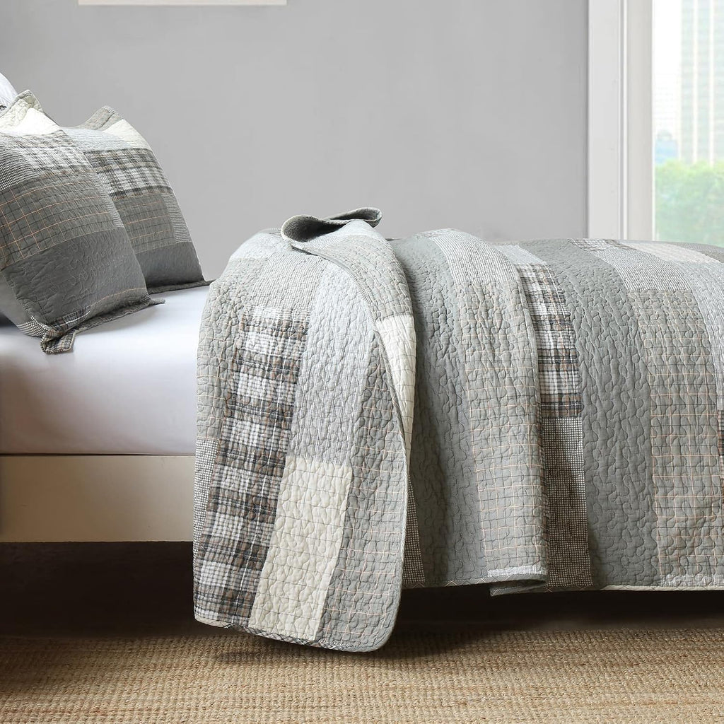 Y-PLWOMEN 100% Cotton King Size Quilt Sets - Soft Plaid King Bedspread, Farmhouse Rustic Lightweight Quilt Bedding Set for All Season, 3-Pieces