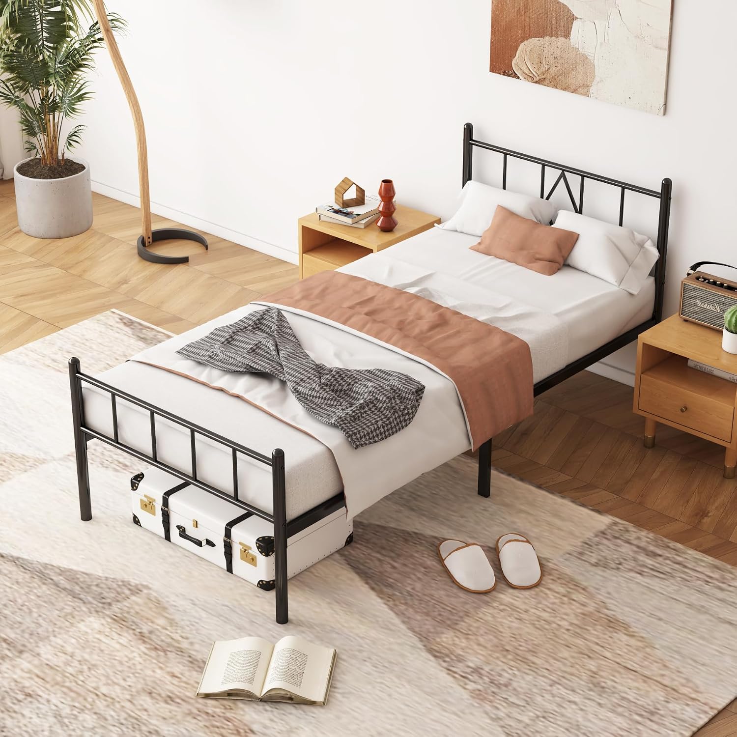 Twin XL Bed Frames 14 inch Metal Platform Mattress Foundation with Headboard Footboard, Heavy Duty Twin XL Bed Frame, No Box Spring Needed, Under Bed Storage, Easy Assembly