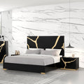 Furniture of America Quanta Modern Wood 3-Piece Bedroom Set with Gold Accented Headboard, Felt-Lined Top Drawer, Ball-Bearing Glides, Dovetails Joint, No Box Spring Needed, King, Black