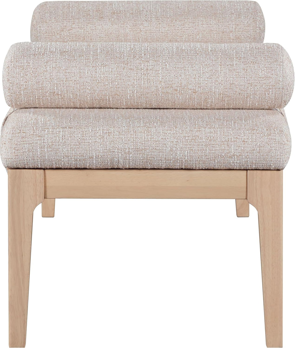 Meridian Furniture 22072Beige Priscilla Collection Art Deco Bench with Rich Linen Textured Interwoven Polyester Fabric, Light Brown and Cream Weave, Finished Solid Wood, 52' W x 22' D x 23.5' H, Beige