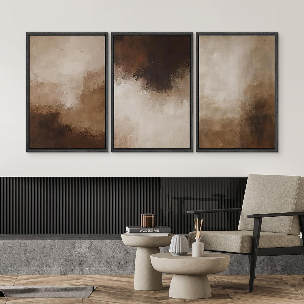 SIGNWIN Framed Canvas Print Wall Art Set Warm Neutral Abstract Brown and Beige Modern Minimalist Illustrations Modern Art Decorative Scenic Rustic for Living Room, Bedroom, Office - 24'x36'x3 Black