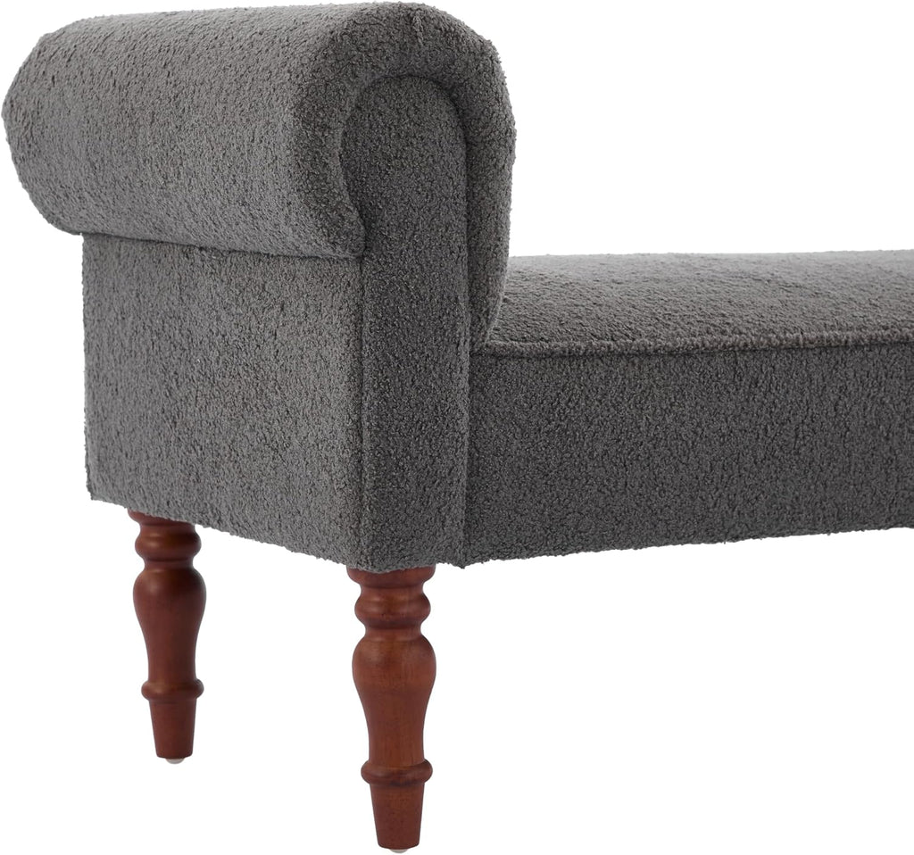 Merax 59' Upholstered Teddy Bench with Rolled Arms, End of Bed Bench with Cushion & Solid Wood Legs for Bedroom, Living Room, Entryway, Grey