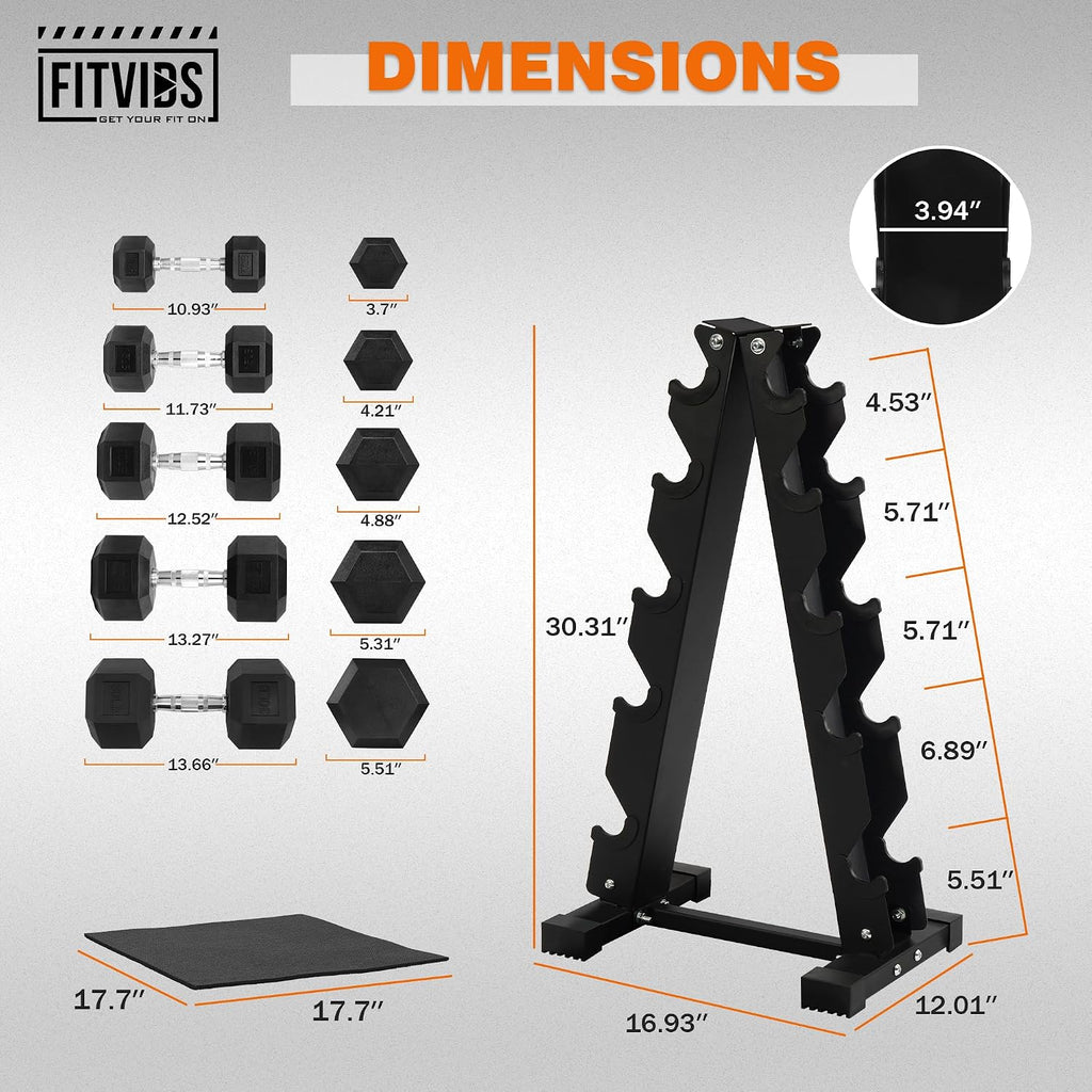 Fitvids Rubber Coated Hex Dumbbell Set with Storage Rack, 100/150/200/550 LB Hand Weight Set with Anti-Slip Grip for Home Gym