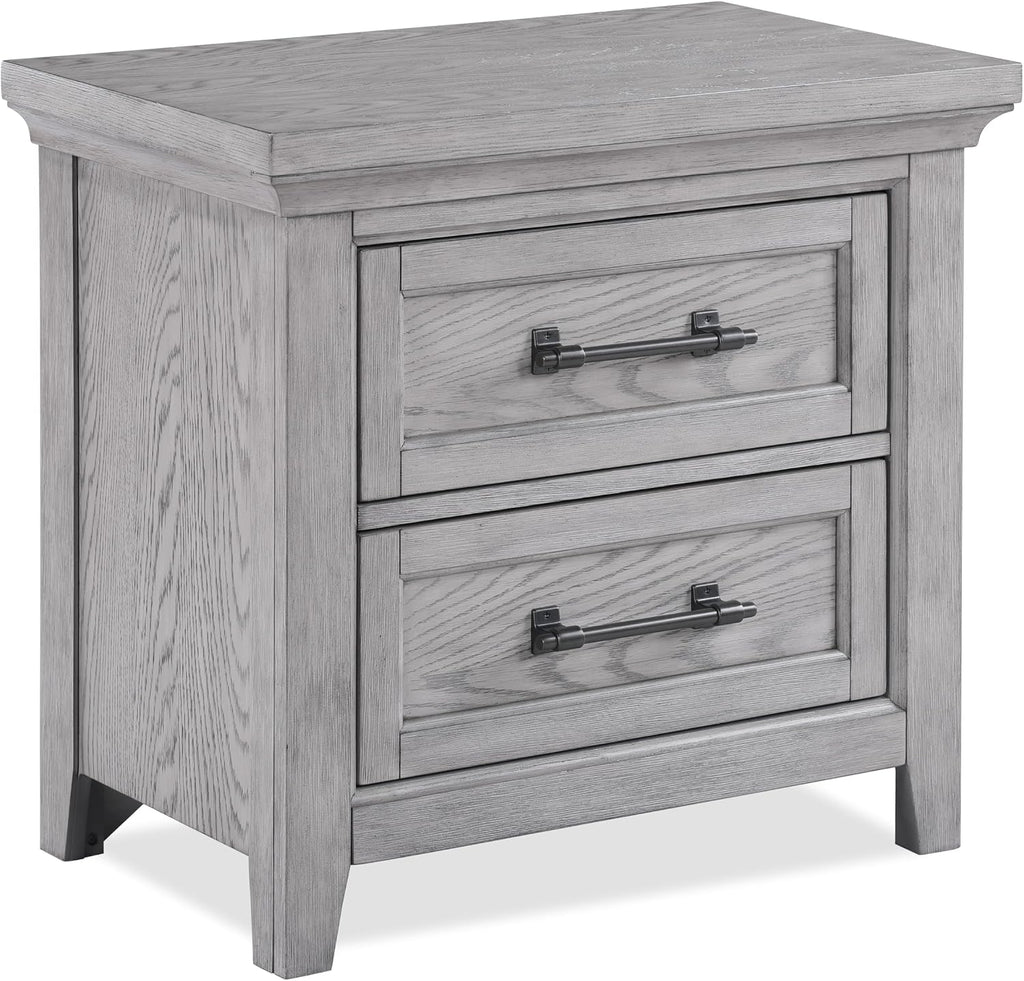 3pc Light Gray Finish King Size Panel Built-in Bench Bed Set Bedroom Solid Wood Furniture