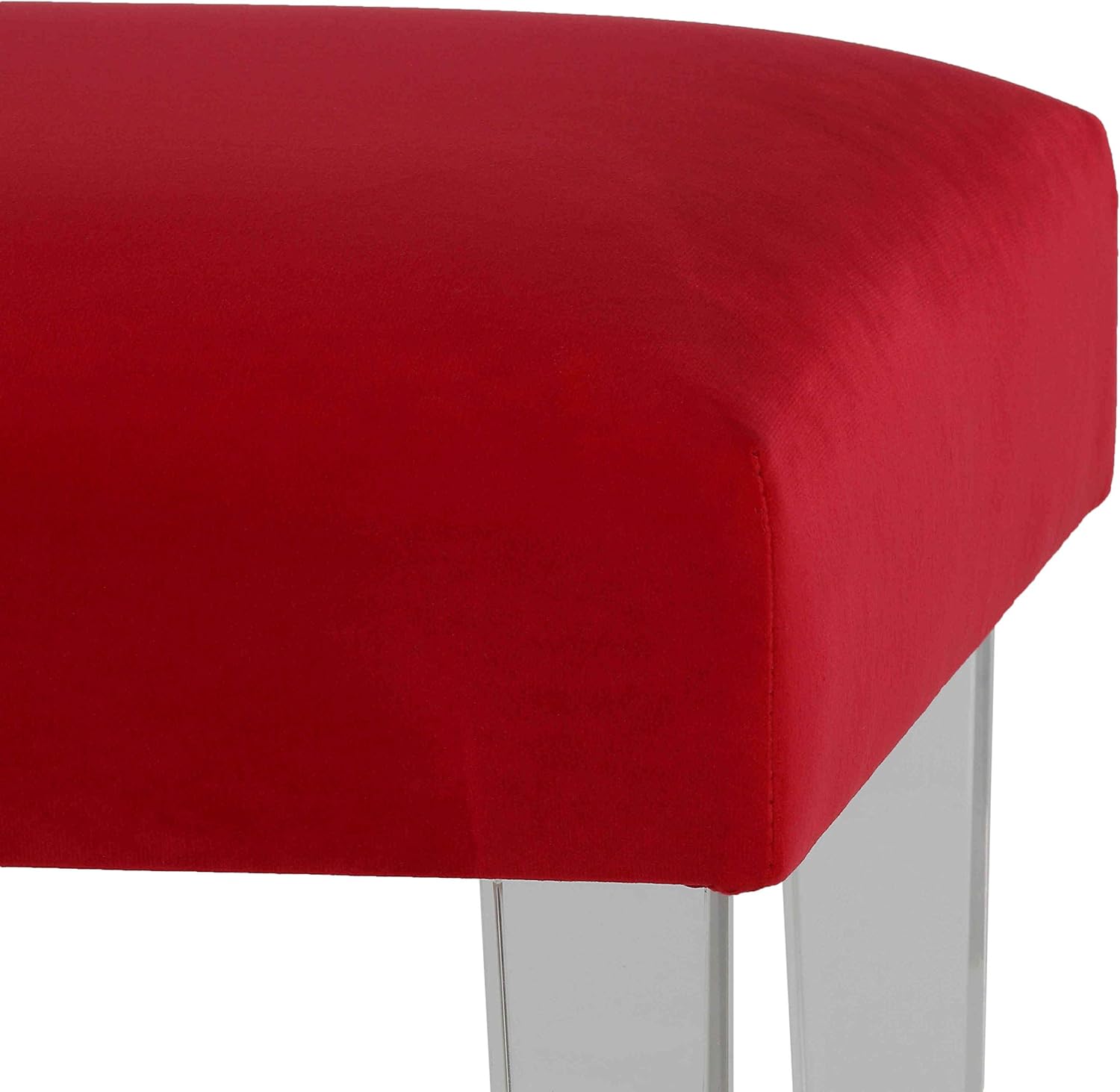 Cortesi Home Whitecrest Bench Ottoman with Clear Acrylic Legs 24' Wide Red Velvet