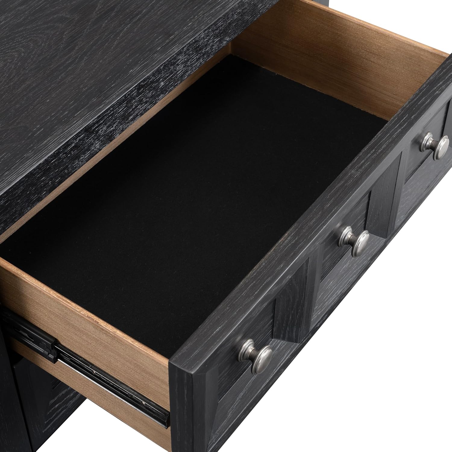 Furniture of America Dannen Modern Solid Wood 3-Piece Bedroom Set with Panel Bed, USB Charger and Felt-Lined Top Drawers on Nightstand, Box Spring Needed, King, Weathered Black