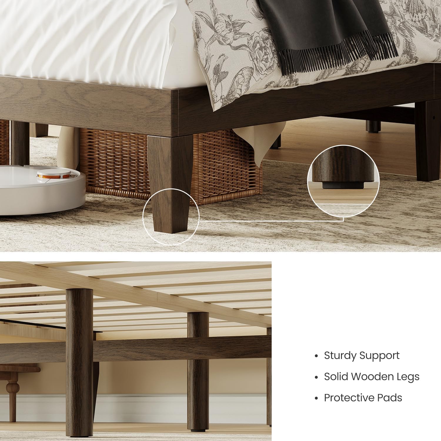 Full Size Wood Platform Bed Frame, 12 Inch Solid Wood Bed Frame with Wooden Slats, No Box Spring Needed, Easy Assembly,Espresso