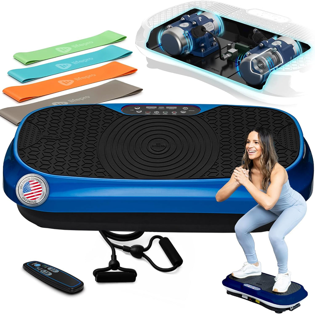 Lifepro Waver Mini Vibration Plate Exercise Machine with Remote & Bands — Compact Whole Body Vibrating Plate for Lymphatic Drainage & Muscle Toning — Shake Machine with 99 Speed Levels & 10 Presets