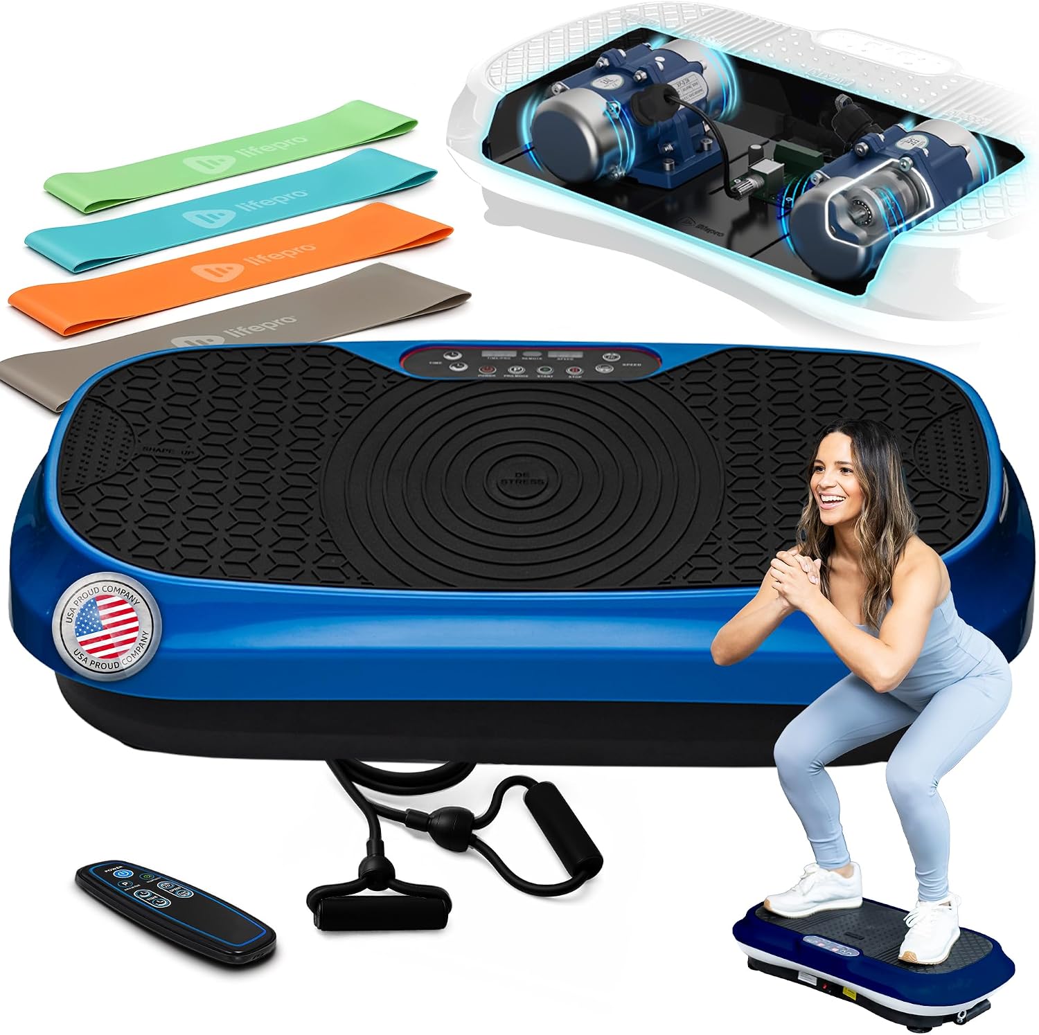 Lifepro Waver Mini Vibration Plate Exercise Machine with Remote & Bands — Compact Whole Body Vibrating Plate for Lymphatic Drainage & Muscle Toning — Shake Machine with 99 Speed Levels & 10 Presets