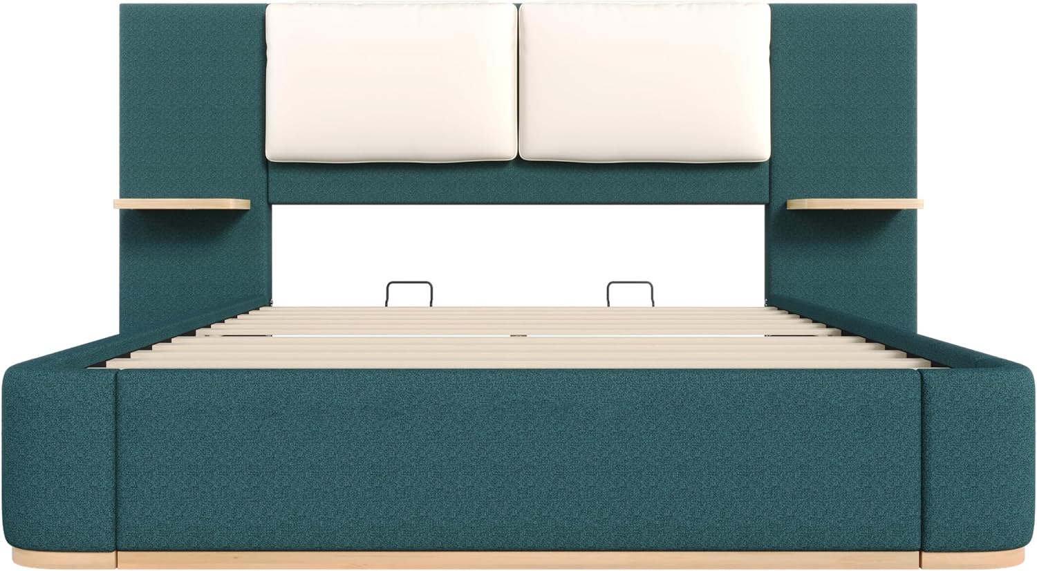 Green Bed Frame with Soft Upholstered Storage Tall Headboard, Queen Size Floor Platform Bed Frames, Anti-Collision Curved Footboard Bedroom Sets,No Box Spring Needed (Green, Queen)