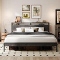 LIKIMIO California King Bed Frame with Headboard, Dark Wood Camas California King with Strong Supports, Sturdy, Noise-Free, No Box Spring Needed, Grey