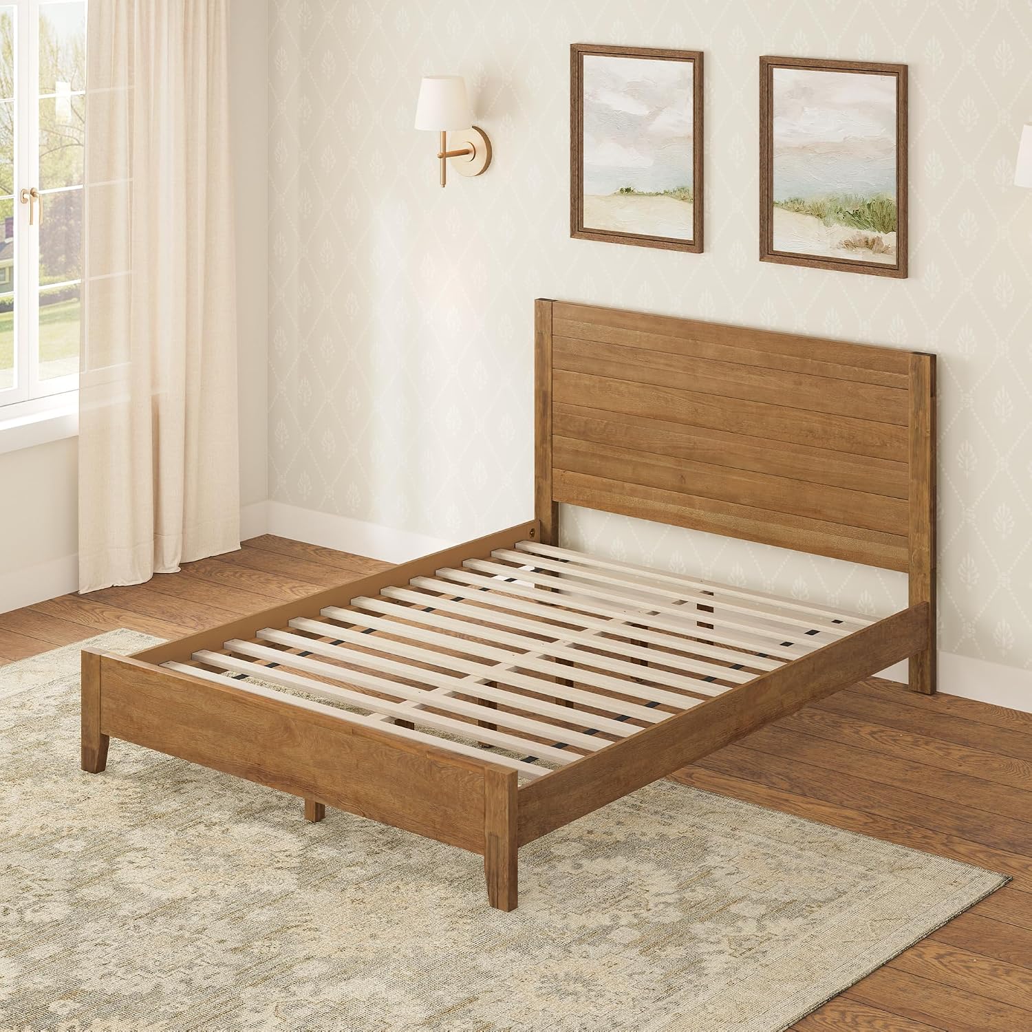 Cozyman Wood Platform Bed Frame Queen Size with Headboard, Camas Queen, Acacia Wood, No Box Spring Needed, Easy Assembly, Dark Wood