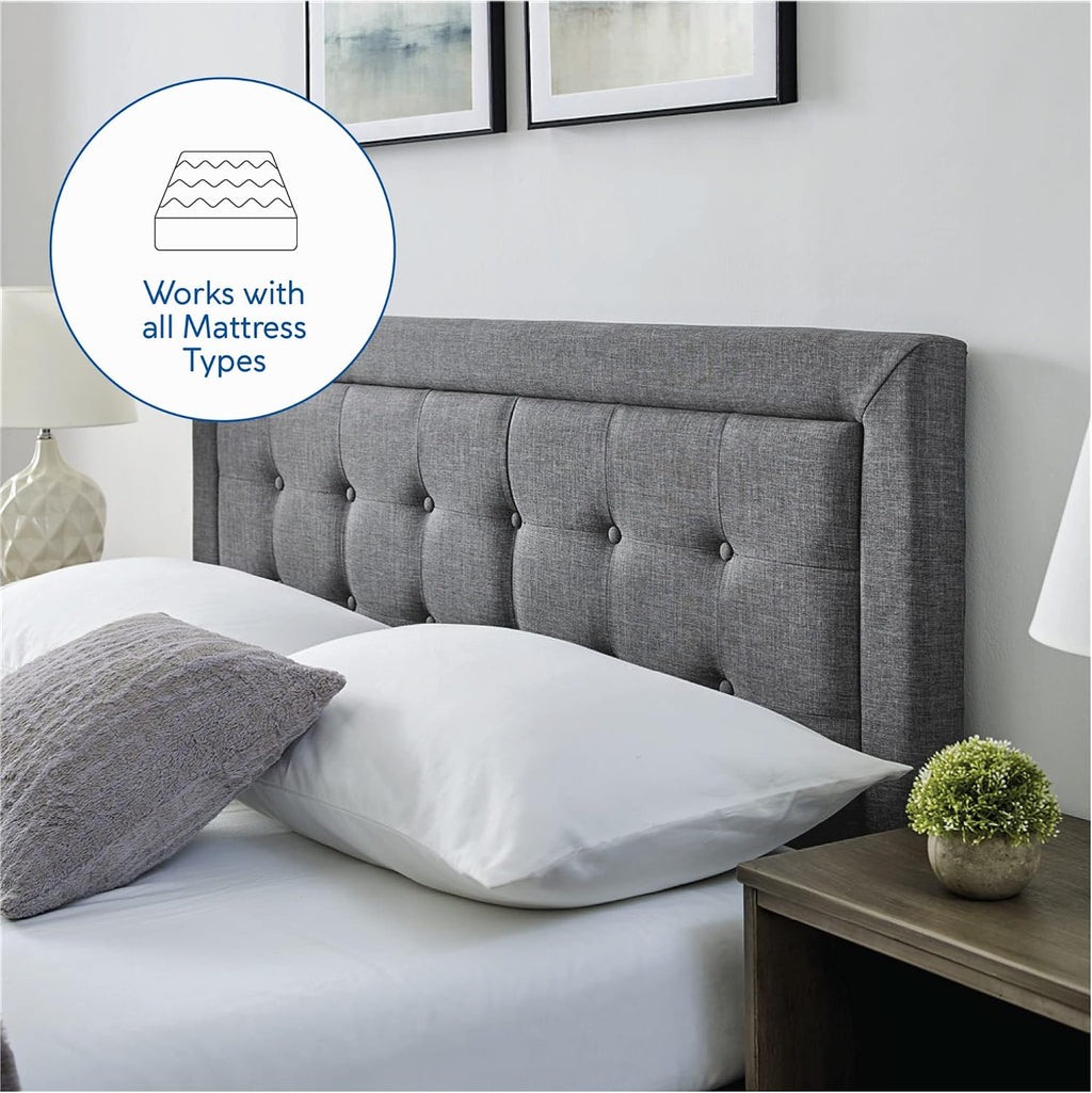 Decoro Mornington 2.0 Upholstered Platform Bed | Headboard and Metal Frame with Wood Slat Support, Grey, Queen Size