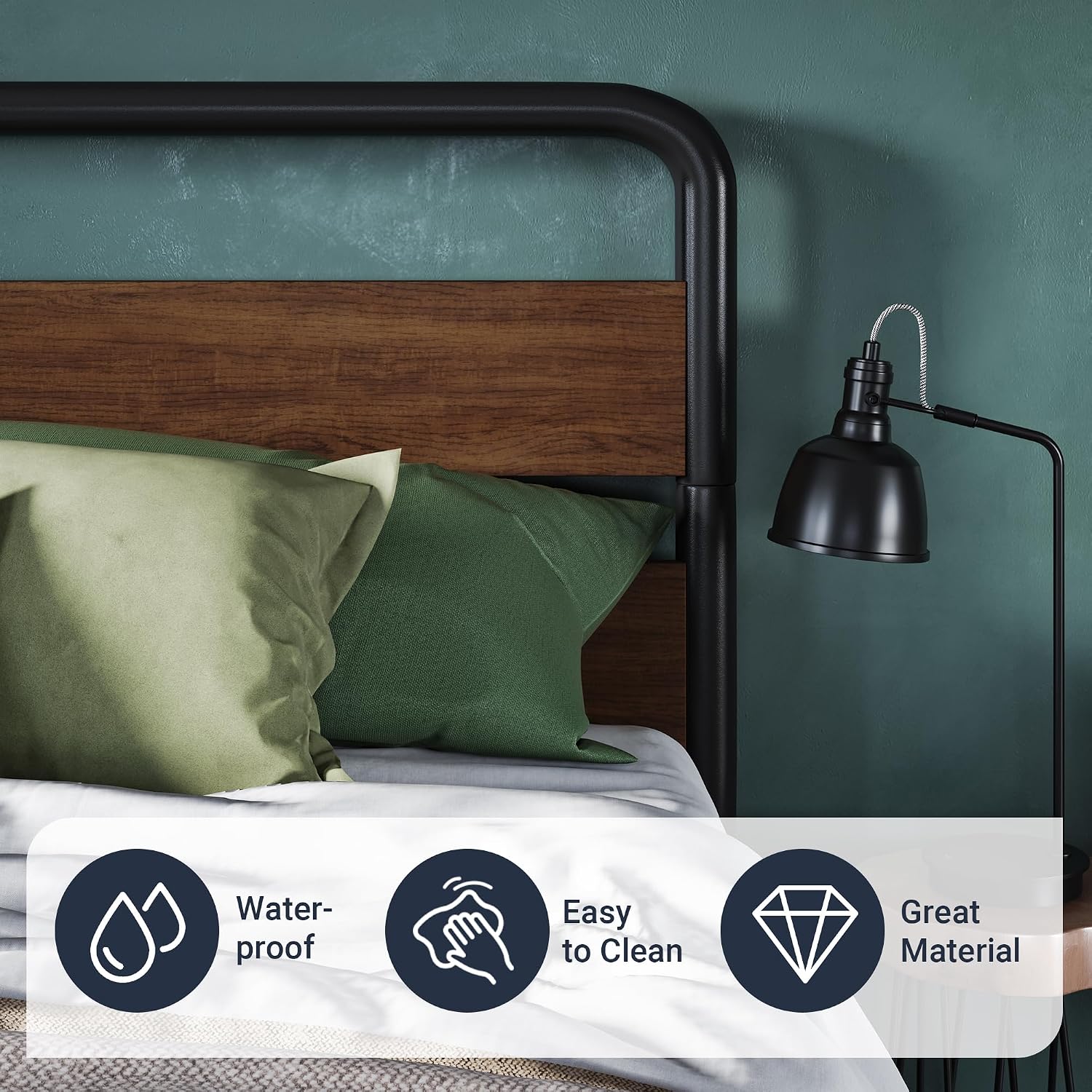 Allewie Full Size Metal Bed Frame with Curved Wood Headboard and Footboard, Heavy Duty Platform Iron Bed with Under-Bed Storage, Noise Free, No Box Spring Needed, Easy Assembly, Walnut