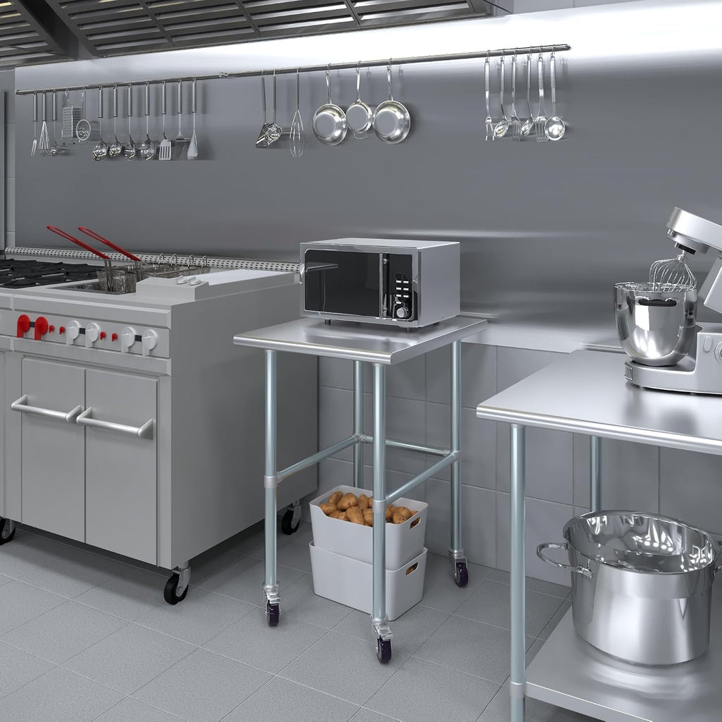 AmGood Stainless Steel AMG-WT-3024-RCB-WHEELS-MGL2Table Open Base + Casters, 24' Long x 30' Deep
