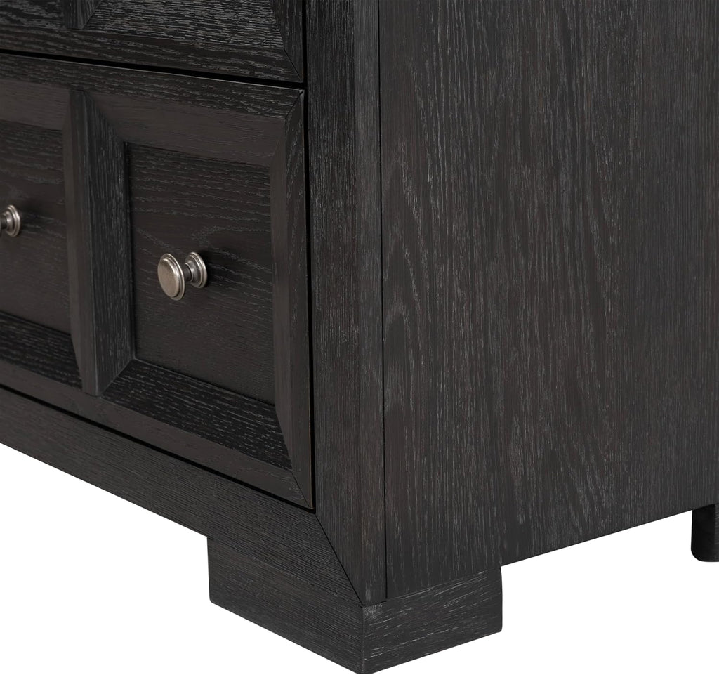 Furniture of America Dannen Modern Solid Wood 3-Piece Bedroom Set with Oversized Nightstand, Cedarwood-Lined Bottom and Felt-Lined Top Drawers, Box Spring Needed, King, Weathered Black