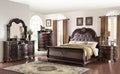 MASARA 3-Piece Cherry Wood Bedroom Set-King Bed with Faux Leather upholstered headboard + 2 Nightstands