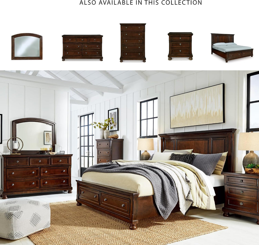 Signature Design by Ashley Porter Traditional 2-Drawer California King Panel Platform Storage Bed with Bun Feet, Foundation or Box Spring Not Needed, Dark Brown