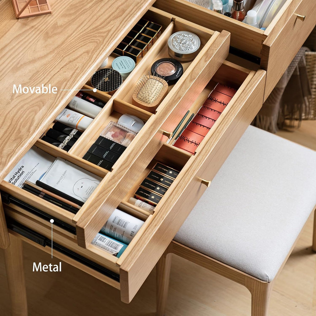 Small Vanity Desk, Solid Wood Dressing Table with Drawer Divider, Study Desk and Vanity Desk for Bedroom, 18' D x 24' W x 32' H
