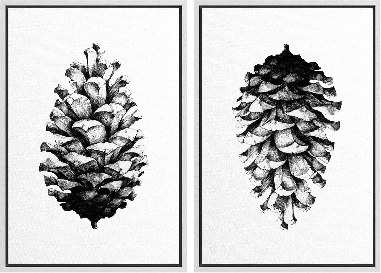 SIGNWIN Framed Canvas Print Wall Art Set Black & White Forest Woodland Pinecone Nature Wilderness Illustrations Modern Art Rustic Relax/Calm for Living Room, Bedroom, Office - 24'x36'x2 White