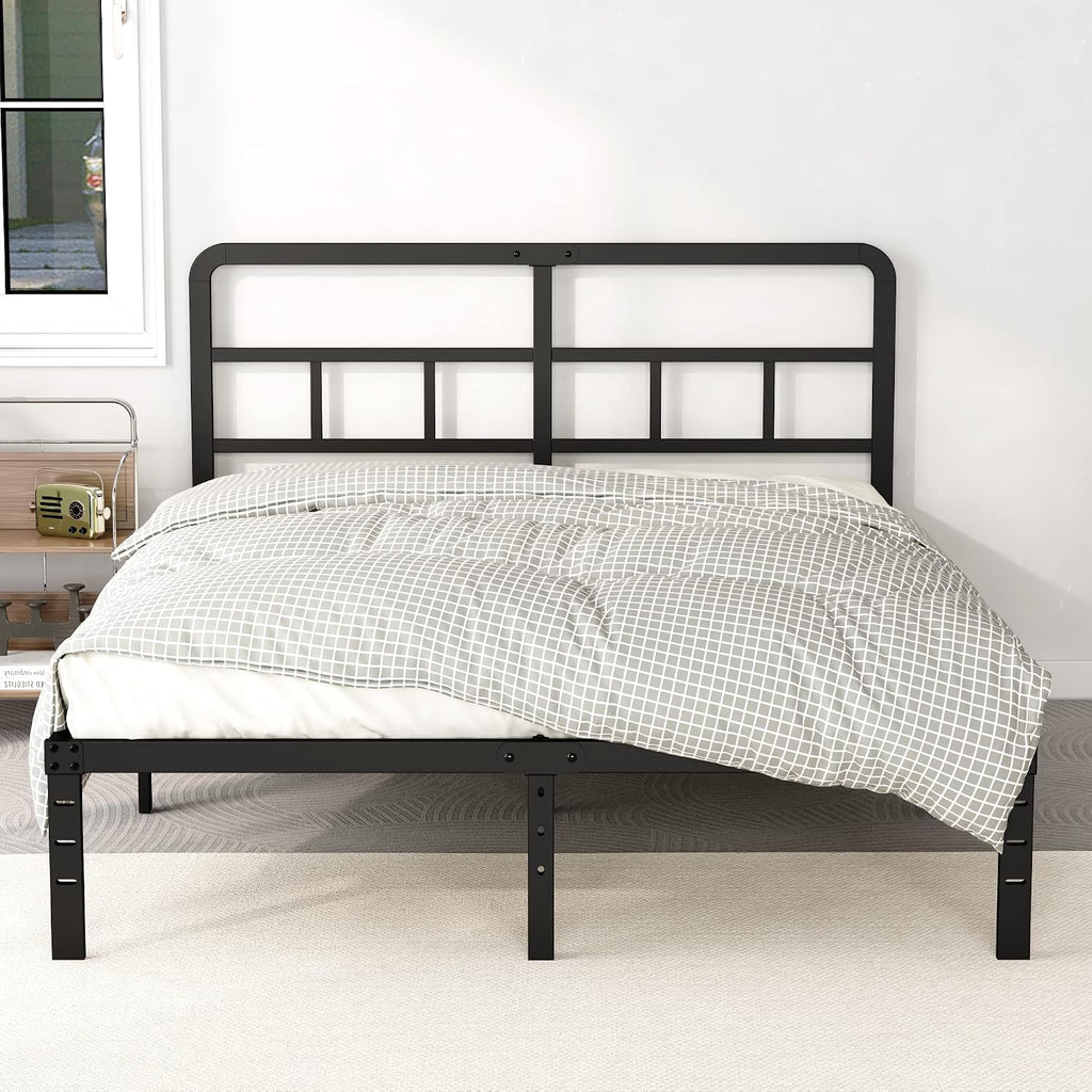 DiaOutro 14 Inch Full Size Bed Frame with Headboard No Box Spring Needed, Heavy Duty Metal Platform with Steel Slat, Mattress Foundation, Easy Assembly, Noise Free, Black