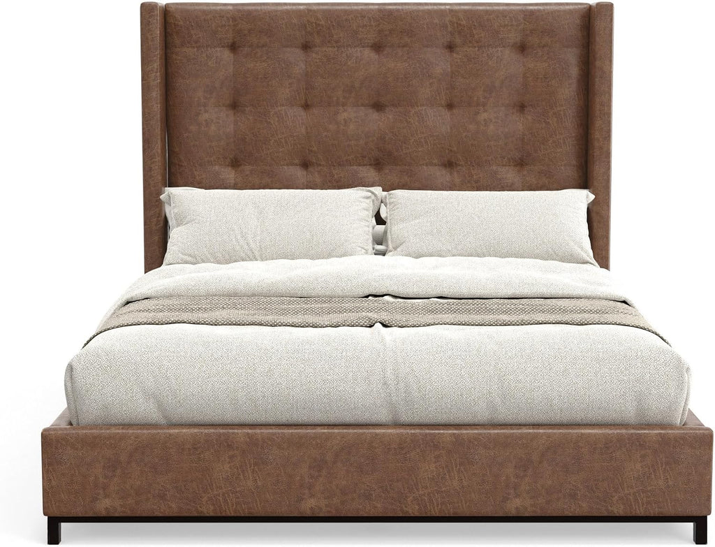 Mundo Faux Leather and Wood Upholstered Bed, California King, Brown
