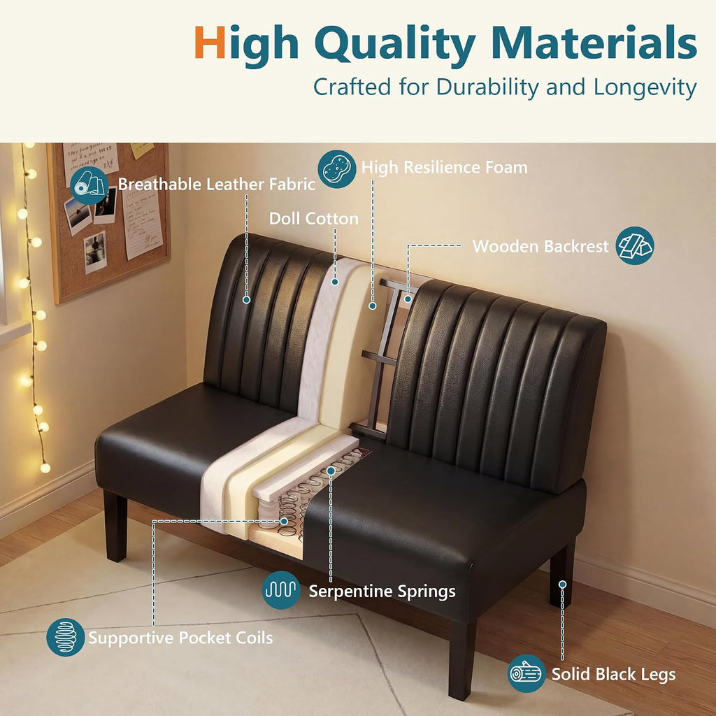 STHOUYN Mordern Armless Oversized Leather Accent Chair for Living Room, Decorative Slipper Chair for Bedroom, Corner Side Chair, Black Faux Leather (1, Black (Loveseat))
