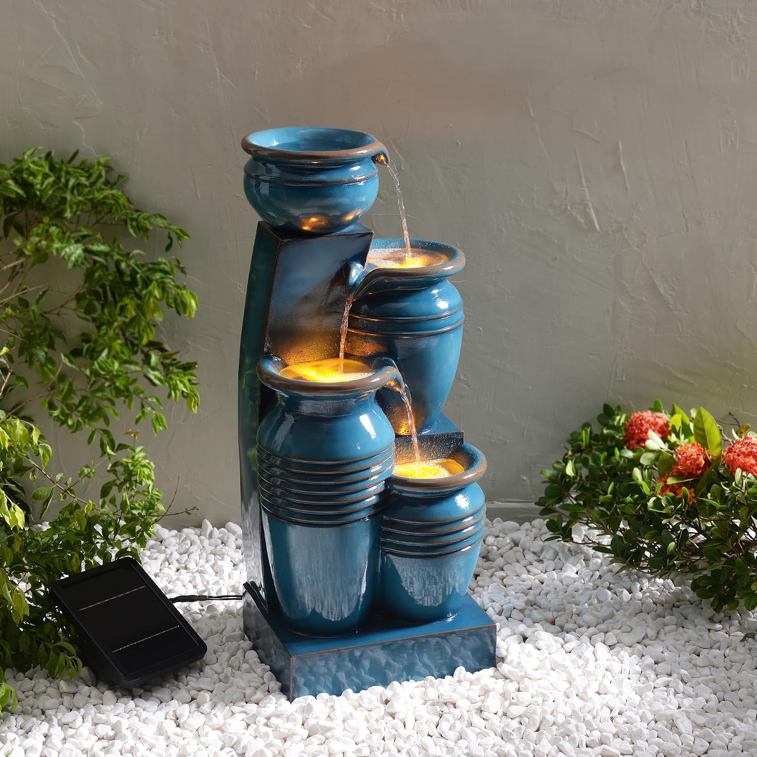 Teamson Home 28.7' 4-Tier Cascading Bowl Solar Powered Water Fountain for Outdoor Living Spaces, Blue