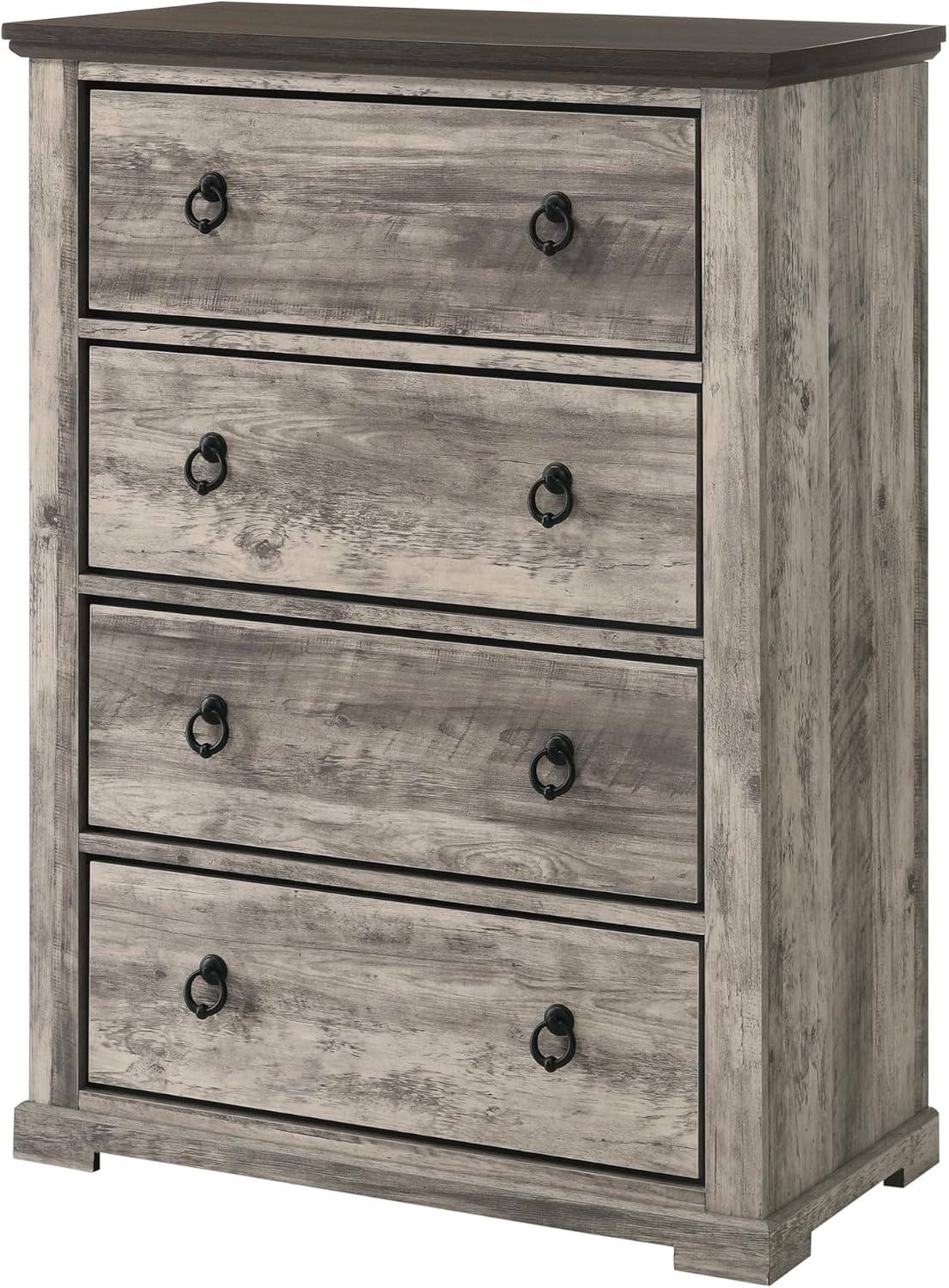 Generic Rustic Gray Poster King Size 6pc Panel Bed Set Storage Wooden Master Bedroom Furniture, Grey