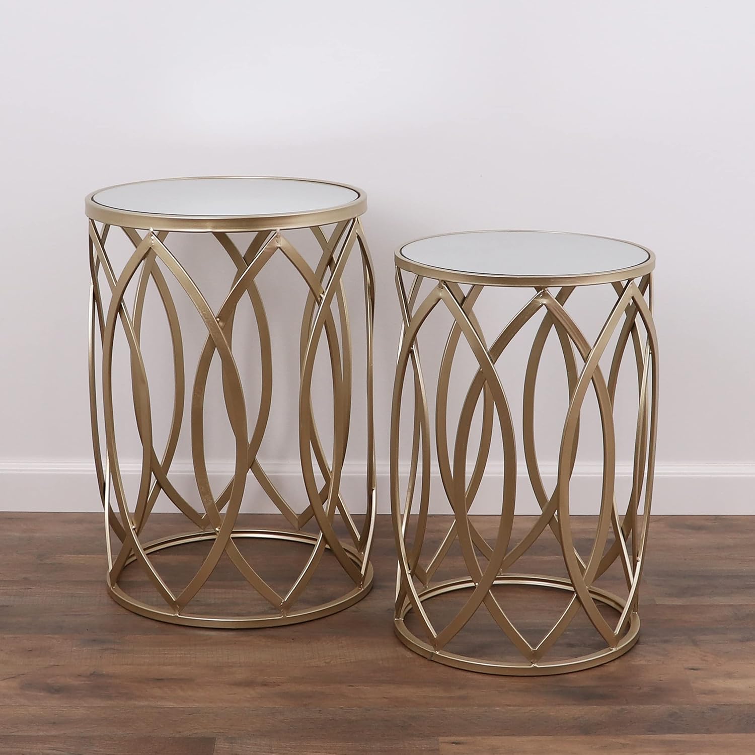 Rutledge & King Gold Side Table - Nesting Tables - Gold End Table - Modern Side Table - Mirror Nightstand - Small Accent Table Set - Mirrored Nightstand Set of 2 End Trinity End Table Set