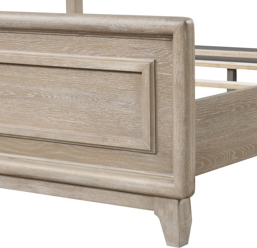 Furniture of America Veralyn Modern Solid Wood Brown Bed Frame with Channel Padded Headboard, Wooden Bedframe for Bedroom, Guest Room, Box Spring Required, Oak, Queen