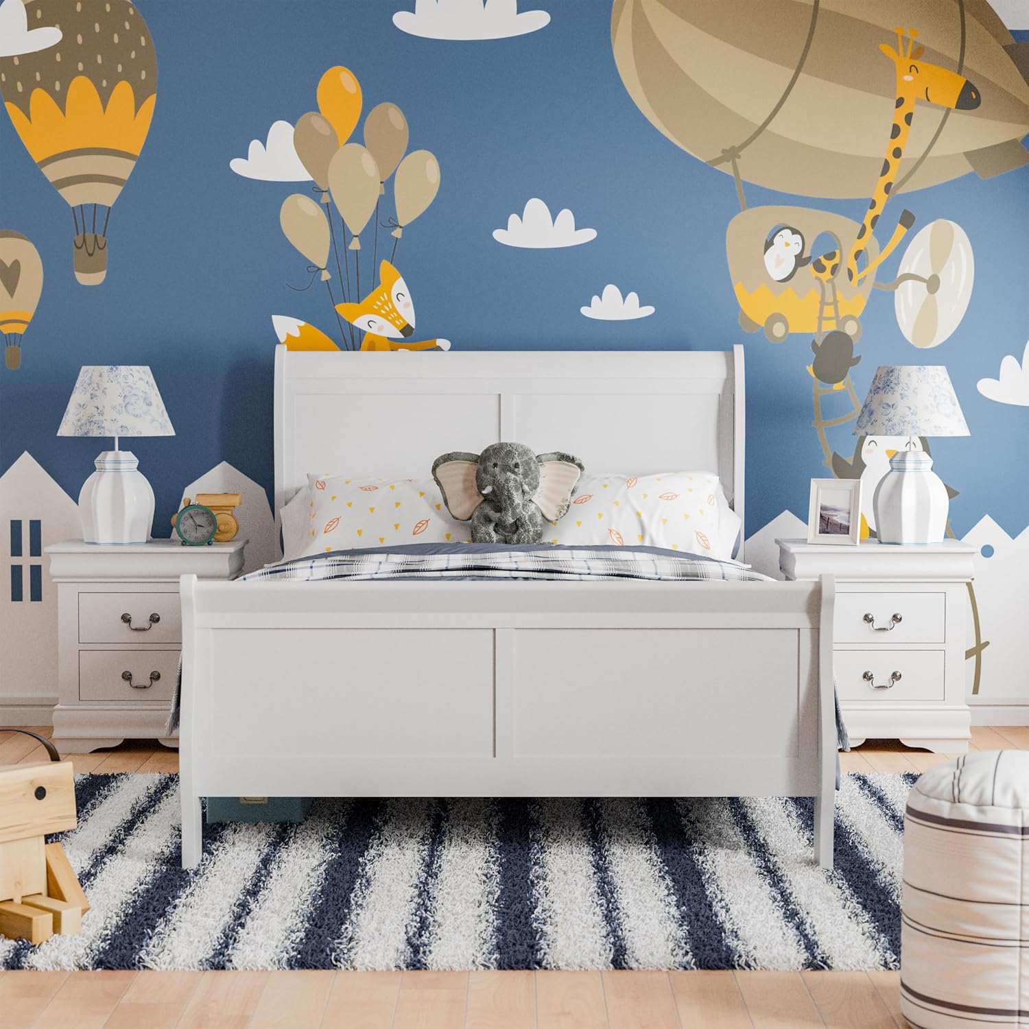Furniture of America Louis Phillipe Traditional Solid Wood 3 Piece Bedroom Set, Twin Bed Frame and Nightstands Set of 2, Chic Sleigh Bedframe with Headboard and Footboard, Box Spring Needed, White