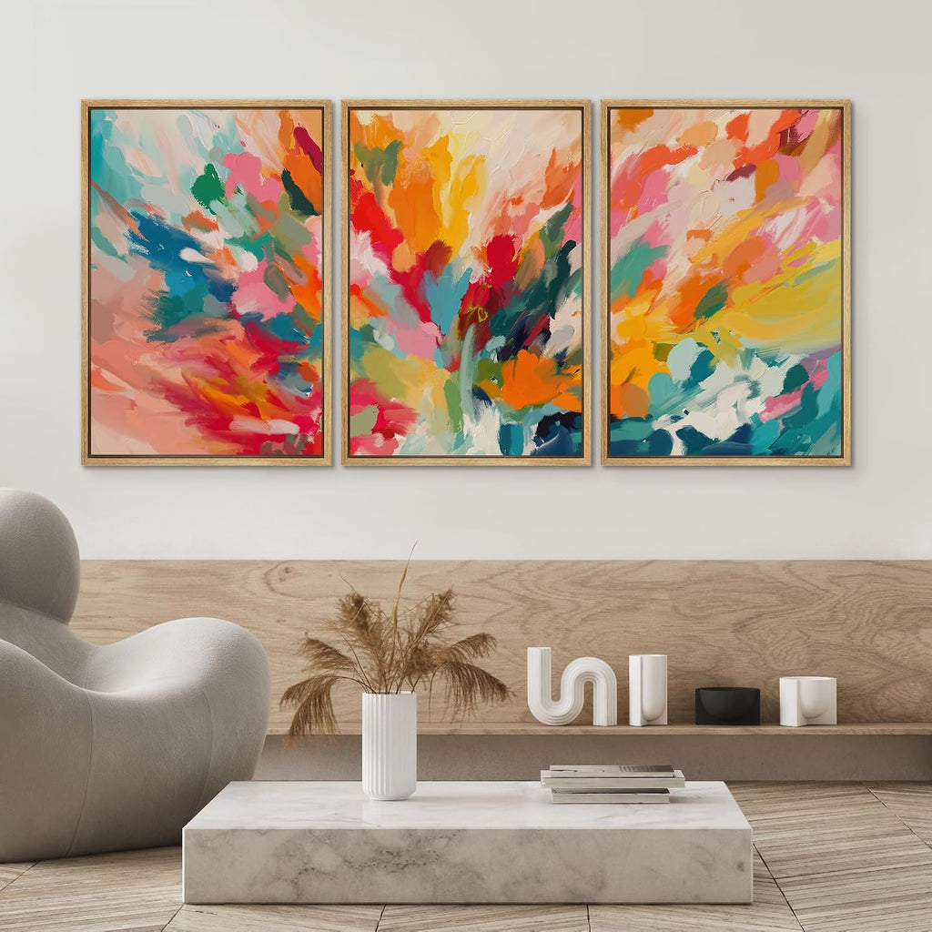SIGNWIN Framed Canvas Print Wall Art Set Vibrant Energy Abstract with Colorful Bold Brushstrokes Illustrations Modern Art Decorative Rustic Zen for Living Room, Bedroom, Office - 16'x24'x3 Natural