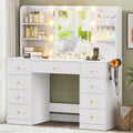 White Vanity Desk With Mirror and LED Lights, 3 Colors Adjustable, Large Makeup Vanity Desk with Power Strip and Hairdryer Holder, 9 Drawers & 6 Shelves Modern Dressing Table for Women, Bedroom