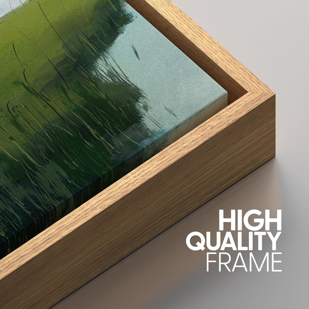 SIGNWIN Framed Canvas Print Wall Art Set Serene Marshland with Green Wetlands and Tranquil Water Illustrations Modern Art Decorative Rustic Zen for Living Room, Bedroom, Office - 16'x24'x3 Natural