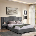 Velvet Upholstered Queen Size Platform Bed Frame with 48' Tall Headboard, Built-in Nightstands & Storage Drawers, No Box Spring Needed, Modern Gray Bedroom Furniture Set (Gray, Queen)