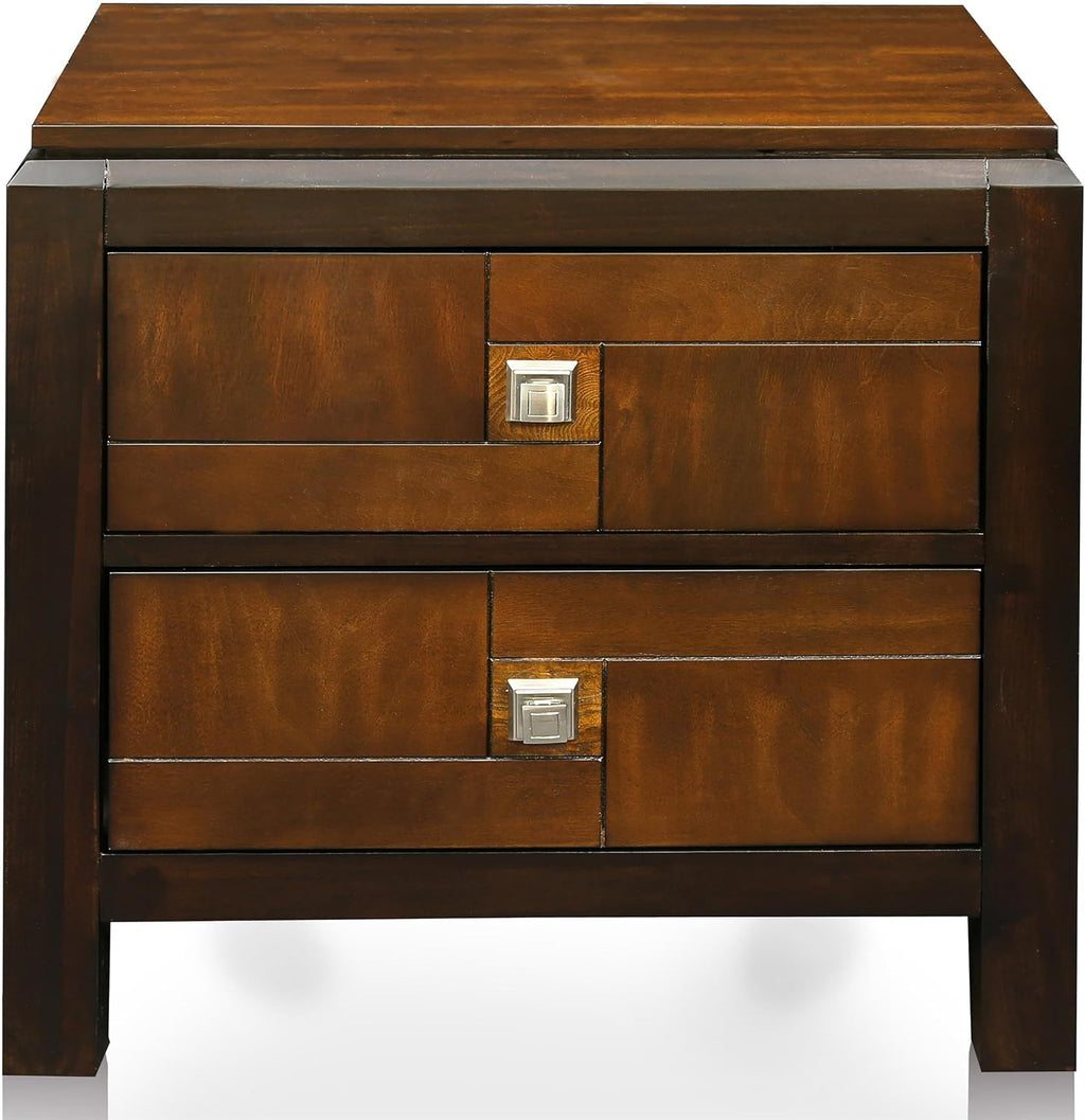Furniture of America FOA Delia 2pc Walnut Transitional Wood Panel Bedroom Set - King + Nightstand