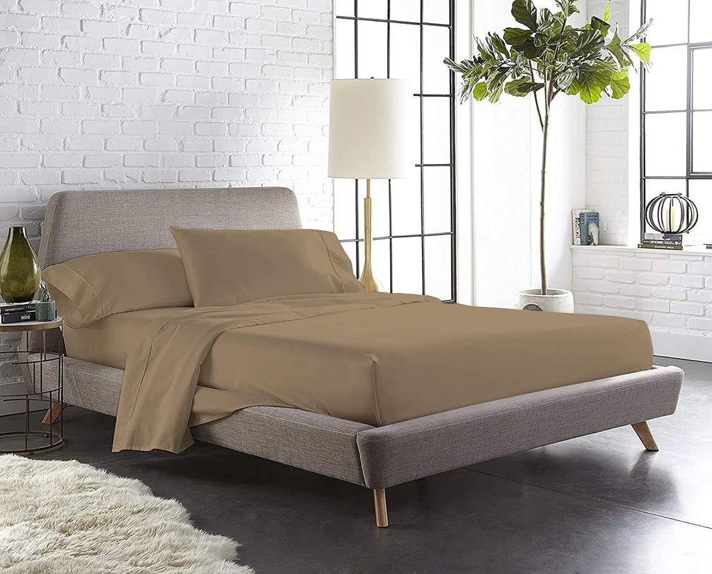 4 Piece Sheet Set- Cotton 1000 Thread Count - Luxury Bedding Set Fits Up to 15 Inches Deep Pocket - 4 Piece Sheet Set (Twin Size, Taupe)